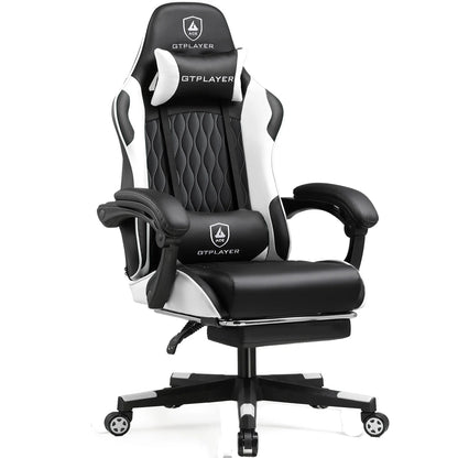 GTPLAYER Sedia da gaming Sedia gamer Sedia da ufficio ergonomica con poggiapiedi, supporto lombare regolabile e cuscini da gaming