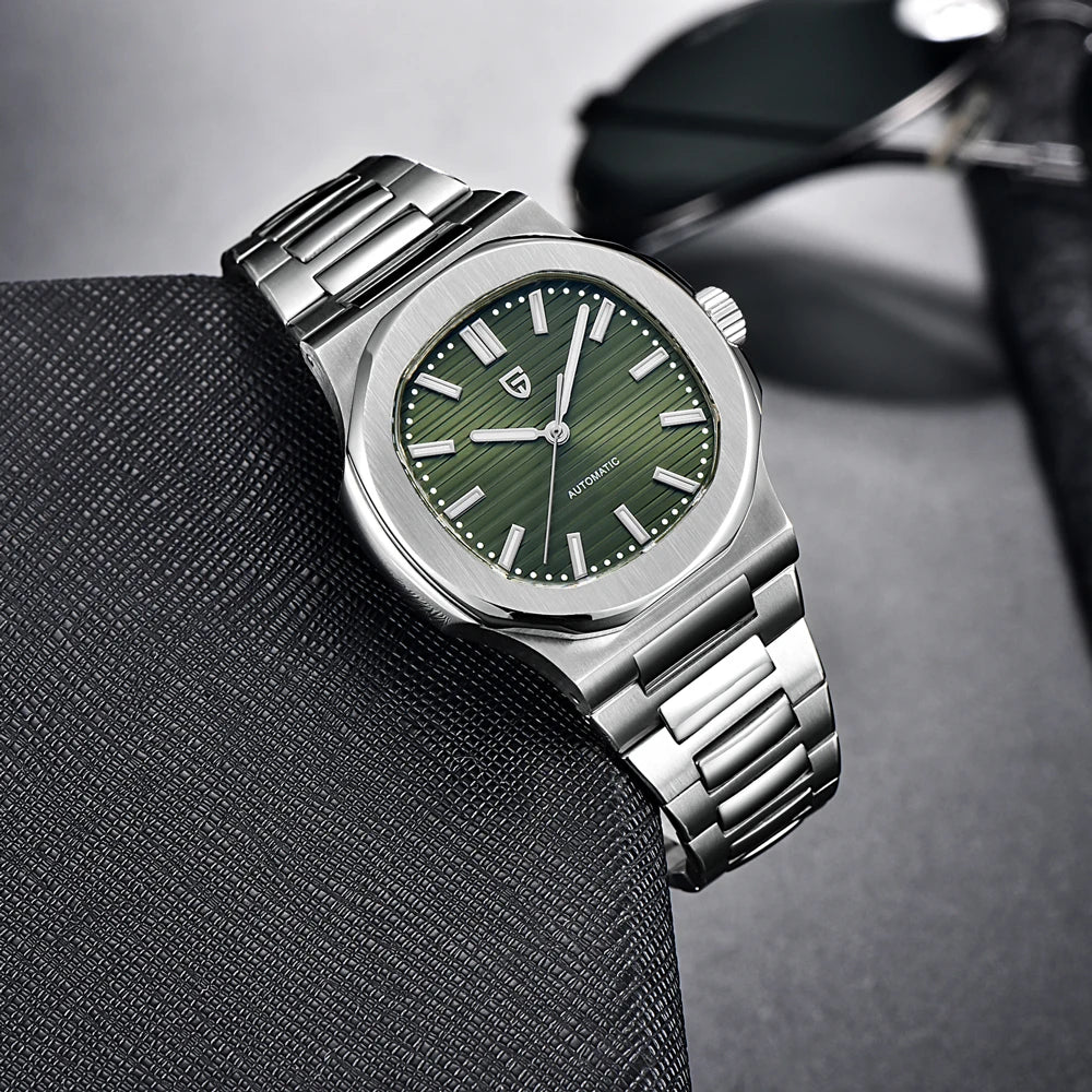 New man DESIGN Automatic luxury Pugani Mechanical Watch With glasses anti-Reflective Sapphire Light needles, man sport Watch, Local Delivery