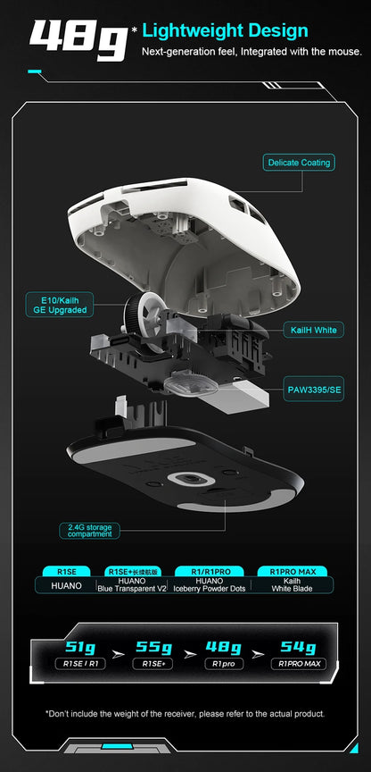 Mouse gaming wireless ATK VXE Dragonfly R1 Pro MAX PAW3395 R1 SE Plus personalizzato per eSport FPS, ricaricabile e leggero