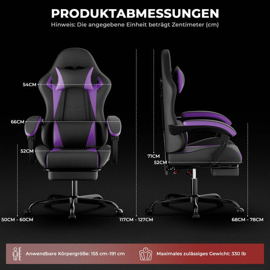 Gaming Chair Ergonomic Gaming Chair with Lumbar Cushion and Headrest, Gamer Chair Height Adjustable, PC Chair for Adults