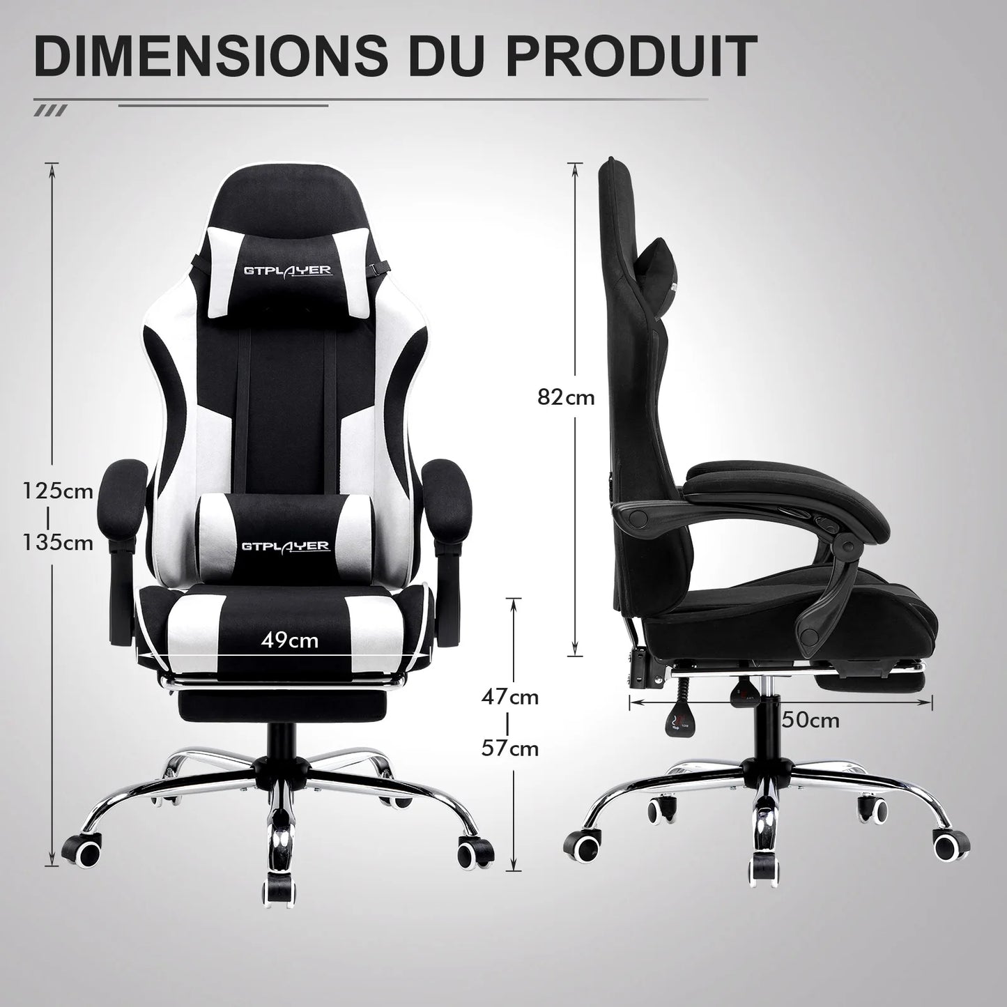 GTPLAYER Office Chair Gaming Chair Fabric Gaming Armchair Ergonomic Gamer Chair Footrest Headrest Lin Pillow Padded