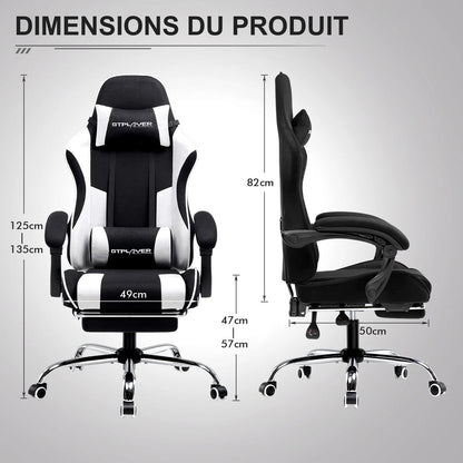 GTPLAYER Office Chair Gaming Chair Fabric Gaming Armchair Ergonomic Gamer Chair Footrest Headrest Lin Pillow Padded