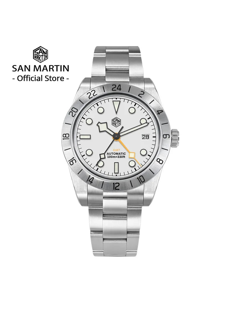 San Martin Neue 39mm NH34 BB GMT Automatikuhr, mechanische Sportuhr, Saphirglas, Leuchtanzeige, wasserdicht bis 100m, für Herren, Relogio SN0054