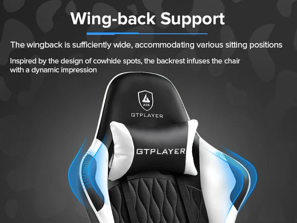GTPLAYER Sedia da gaming Sedia gamer Sedia da ufficio ergonomica con poggiapiedi, supporto lombare regolabile e cuscini da gaming