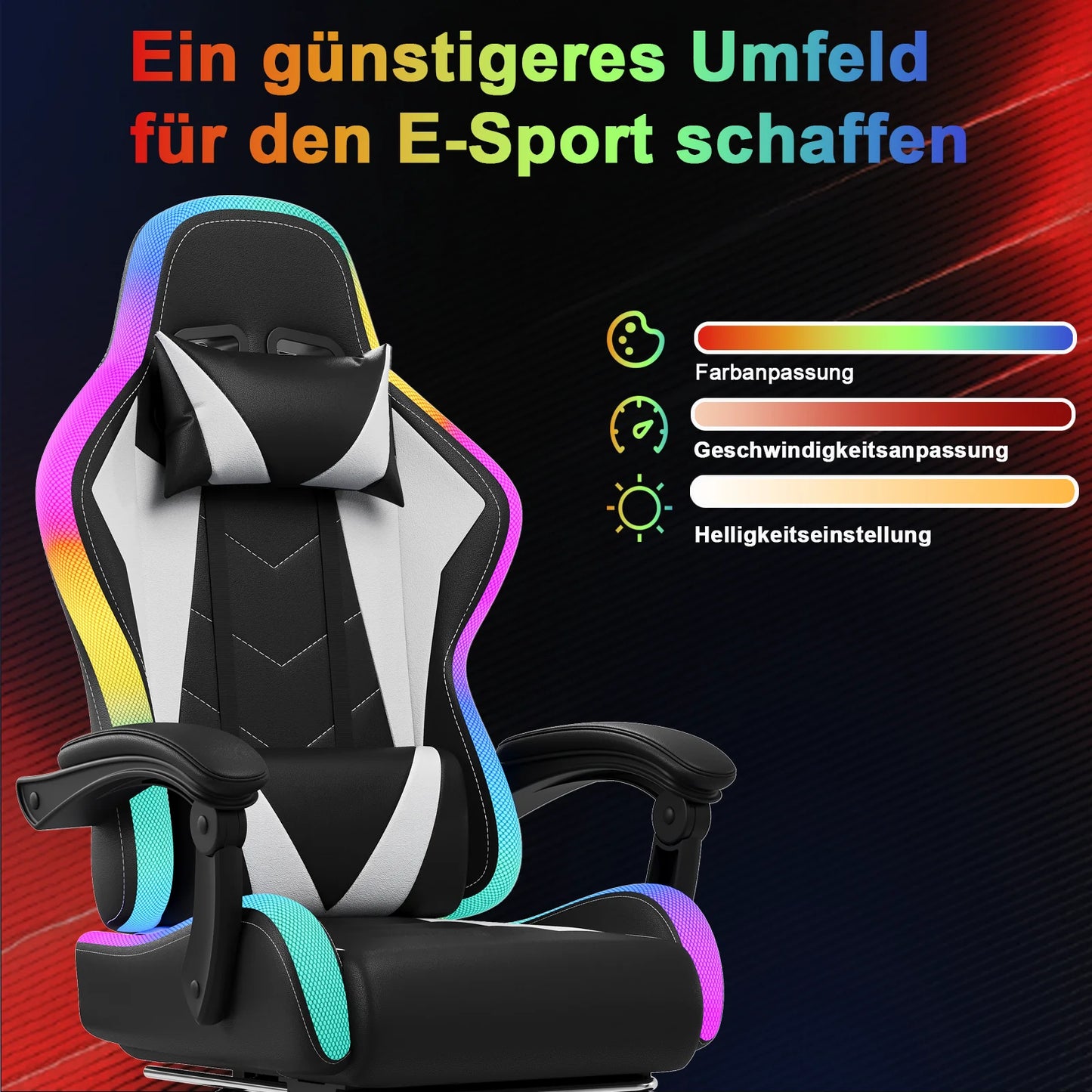 HOMALL LED Gaming Chair Multiple Light Effects Ergonomic with Footrest, Headrest and Lumbar Support Desk Chair