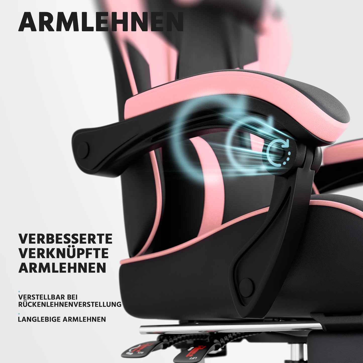 Black & Pink Gaming Chair Ergonomic PU Leather Computer Chair with Footrest, Adjustable High-Back Gaming Chair with Lumbar Support & Headrest