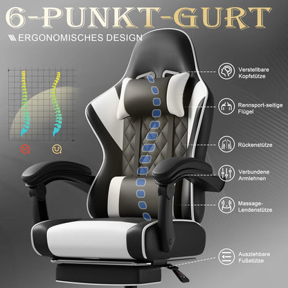 HOMALL Ergonomic Massage Gaming Chair with Lumbar Support, Adjustable Height Reclining Computer Chair, Swivel Office Chair with Headrest & Footrest