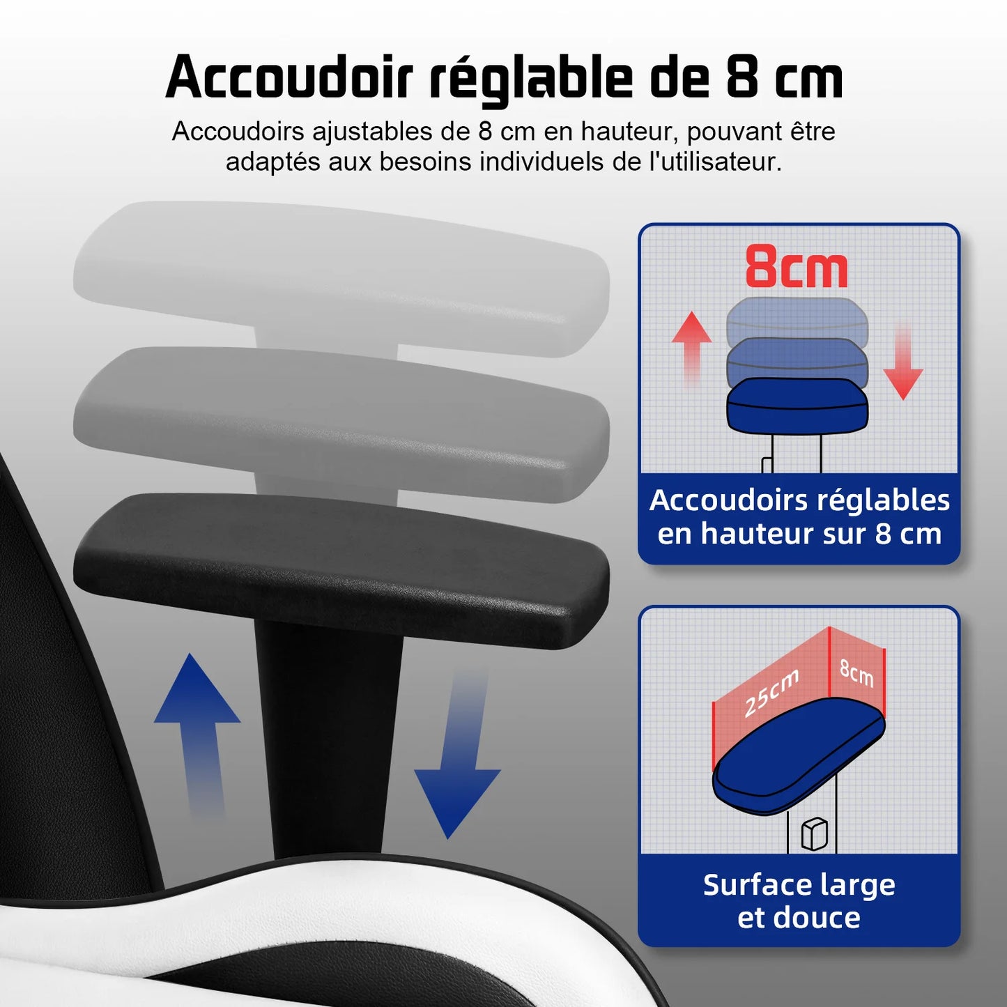 Hiazurm Office chair, Gaming chair for adults with adjustable backrest and armrests, Gaming chair with 3D wing contour design, Ergonomic office chair with S-shaped back support, Gaming chair with one-piece steel frame