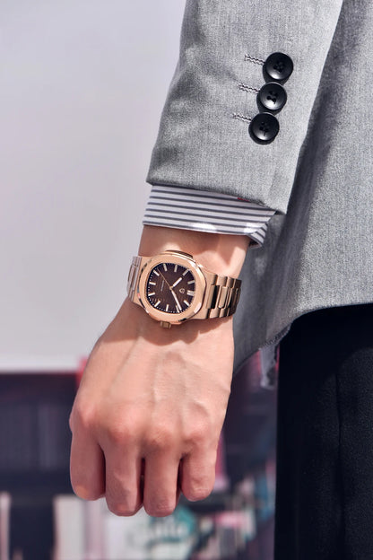 New man DESIGN Automatic luxury Pugani Mechanical Watch With glasses anti-Reflective Sapphire Light needles, man sport Watch, Local Delivery