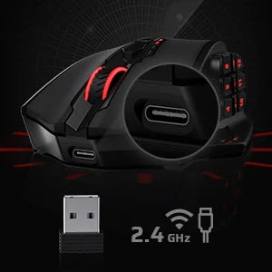 Redragon M913 Gaming 16000 DPI Wired 2.4Ghz Wireless RGB Optical Gamer Mouse 16 Programmable Buttons, Black/White Mouse