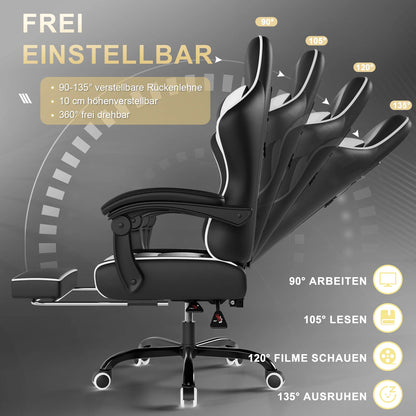 HOMALL Ergonomic Massage Gaming Chair with Lumbar Support, Adjustable Height Reclining Computer Chair, Swivel Office Chair with Headrest & Footrest