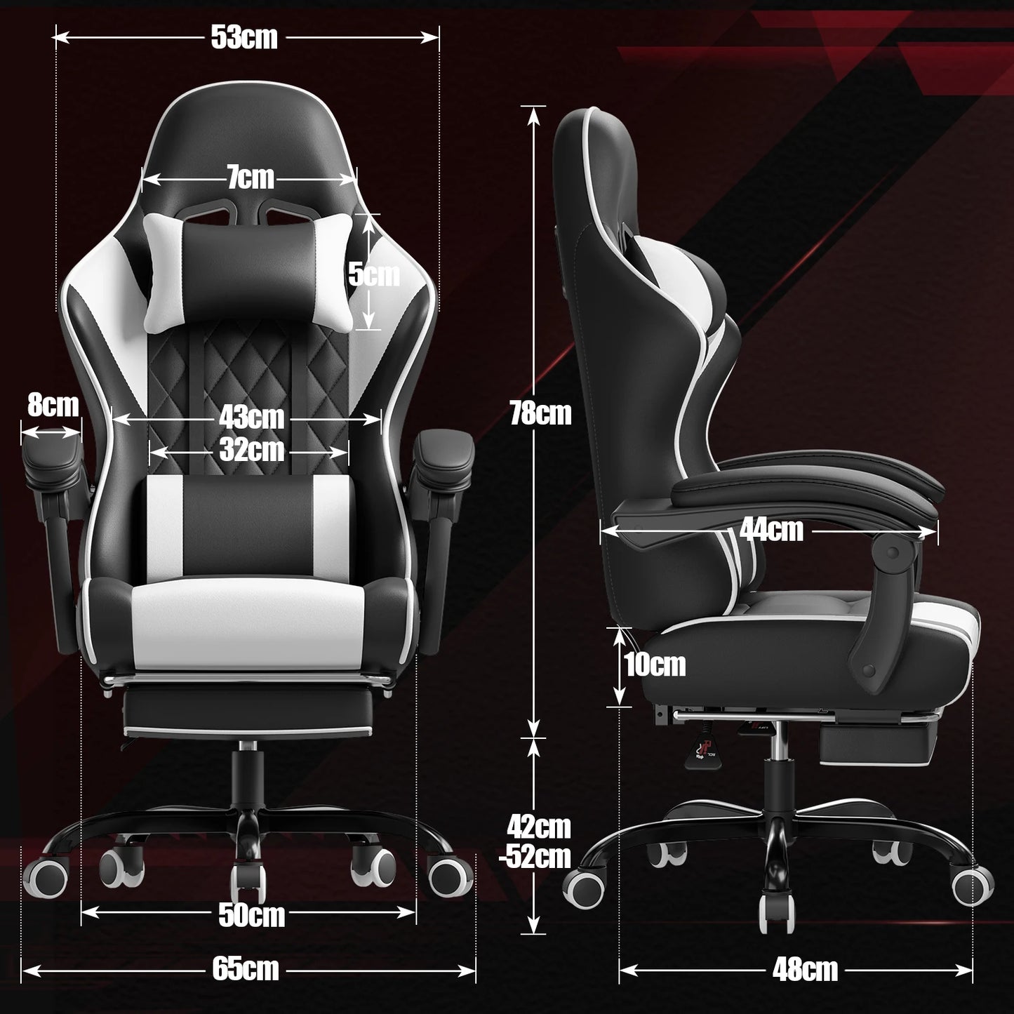 Devoko Height Adjustable Massage Gaming chair Ergonomic Design with Lumbar Support Headrest Swivel chair