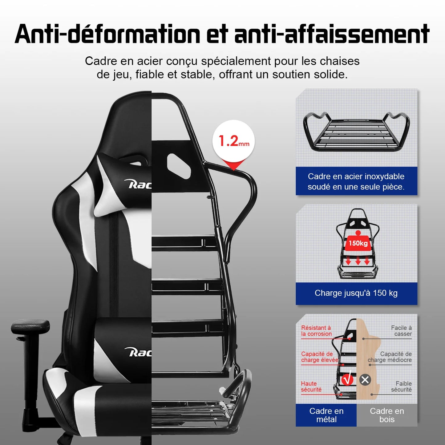 Hiazurm Office chair, Gaming chair for adults with adjustable backrest and armrests, Gaming chair with 3D wing contour design, Ergonomic office chair with S-shaped back support, Gaming chair with one-piece steel frame