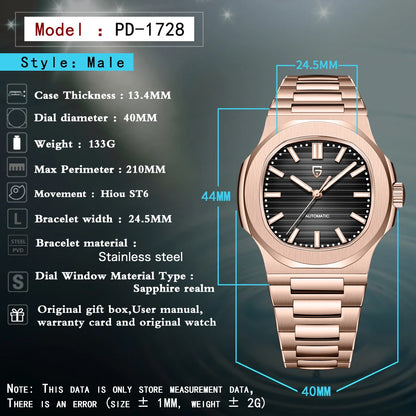 PAGANI DESIGN 2026 Neue luxuriöse Automatikuhr für Herren, mechanische Armbanduhr aus Edelstahl mit Saphirglas, 40MM, Barrel-Zifferblatt