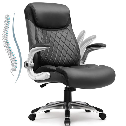 COMHOMA Office Chair Ergonomic Desk Chair with Folding Armrests with High Backrest, Scratch Resistant Leather