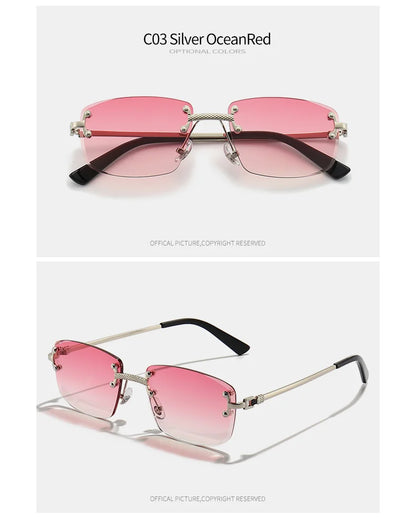 HBK Square Rimless Sunglasses Women TOP Quality Retro Metal Sun Glasses Men Luxury Party Business Gradient Shades 2024