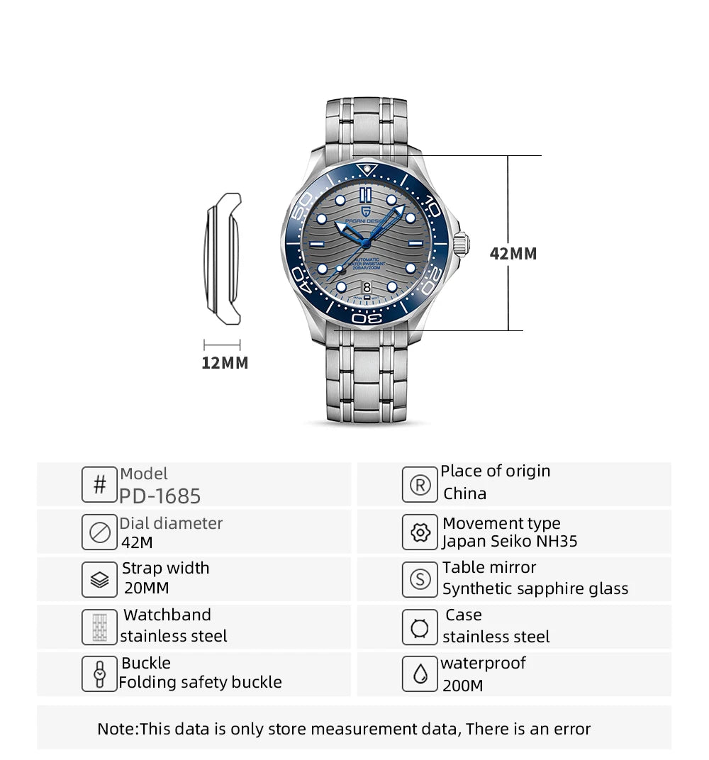 PAGANI DESIGN 2026 Nuevo V2 Waves 200M Reloj de buceo para hombre, reloj automático de lujo y moda para hombre, cristal de zafiro AR, reloj de pulsera para hombre