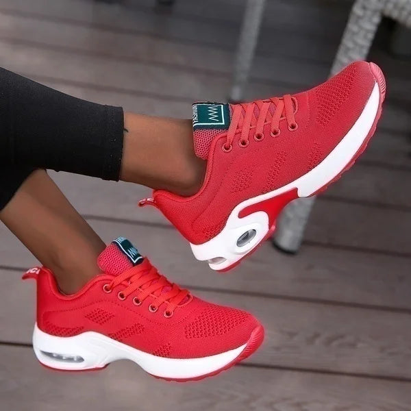Ténis de moda para mulher, leves, para corrida, para desportos ao ar livre, em malha respirável, confortáveis, com almofada de ar e com atacadores