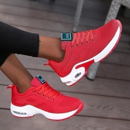 Ténis de moda para mulher, leves, para corrida, para desportos ao ar livre, em malha respirável, confortáveis, com almofada de ar e com atacadores