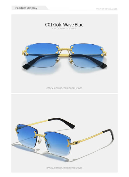 HBK Square Rimless Sunglasses Women TOP Quality Retro Metal Sun Glasses Men Luxury Party Business Gradient Shades 2024