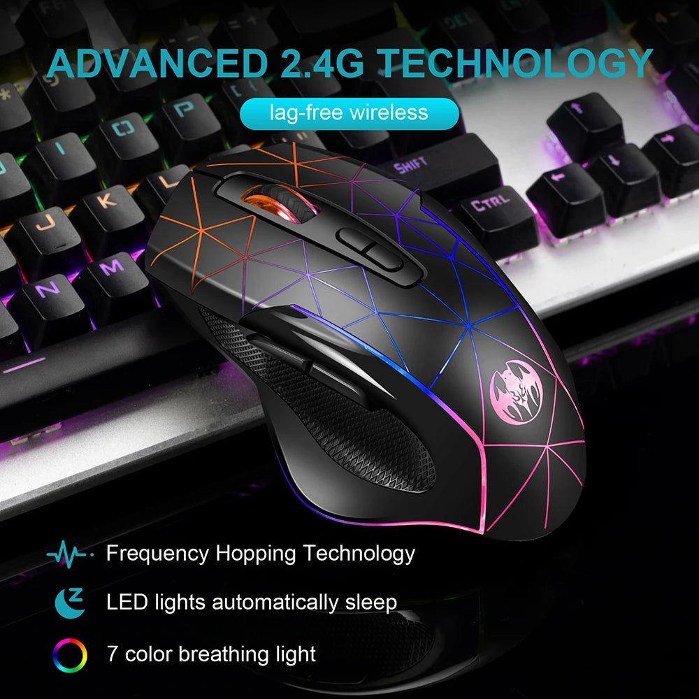 2.4G Rechargeable Wireless Mouse, Gamer Gaming Mouse, Computer Mouse, USB Ergonomic Mouse with Backlight RGB Mice for Laptop PC
