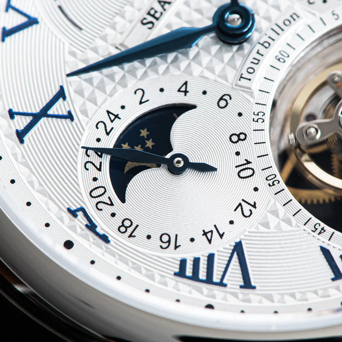 Sugess Seakors Men's Tourbillon Watch Original ST8007 Movement Skeleton Dial Moonphase Wristwatch 316L Case Sapphire