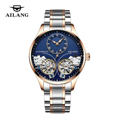AILANG Brand New Fashion Double Tourbillon Watch for Men Luxury Stainless Steel Waterproof Automatic Mechanical Watches