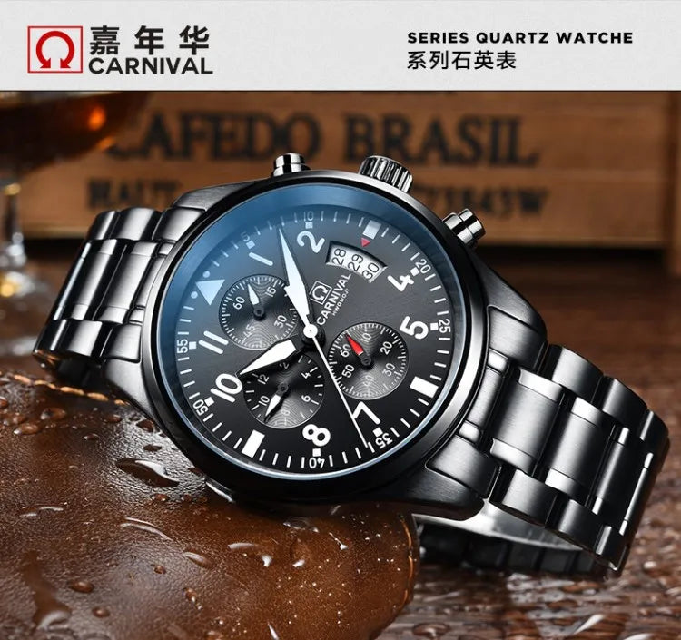 Chronograph luminous military running sport full steel men stopwatch genuine leather strap luxury brand watches sapphire reloj