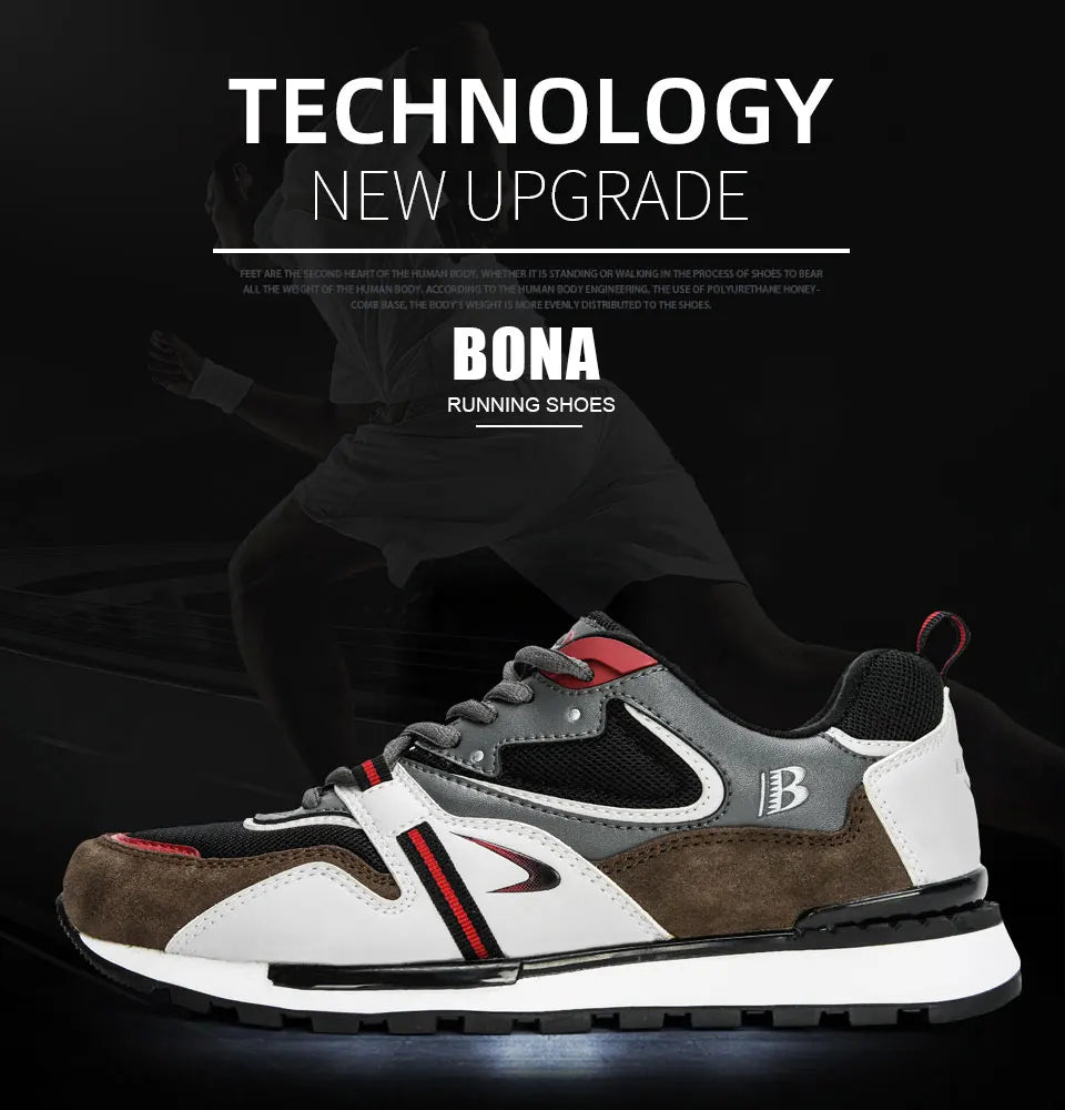 BONA New Designers Scarpe sportive in pelle action da uomo, sneakers da running, scarpe da tennis maschili, calzature da camminata trendy per il fitness