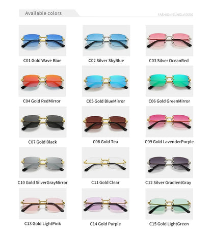 HBK Square Rimless Sunglasses Women TOP Quality Retro Metal Sun Glasses Men Luxury Party Business Gradient Shades 2024