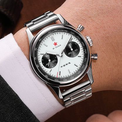 Red Star Panda Men's 1963 Chronograph Mechanical Wristwatch Seagull ST1901 Movement Gooseneck 40mm Luminous Sapphire Pilot Watch