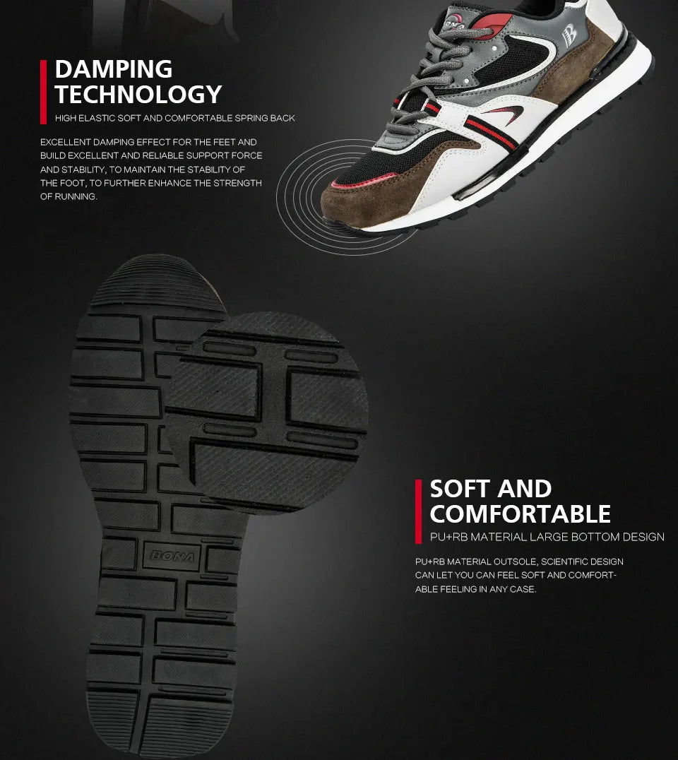 BONA New Designers Scarpe sportive in pelle action da uomo, sneakers da running, scarpe da tennis maschili, calzature da camminata trendy per il fitness