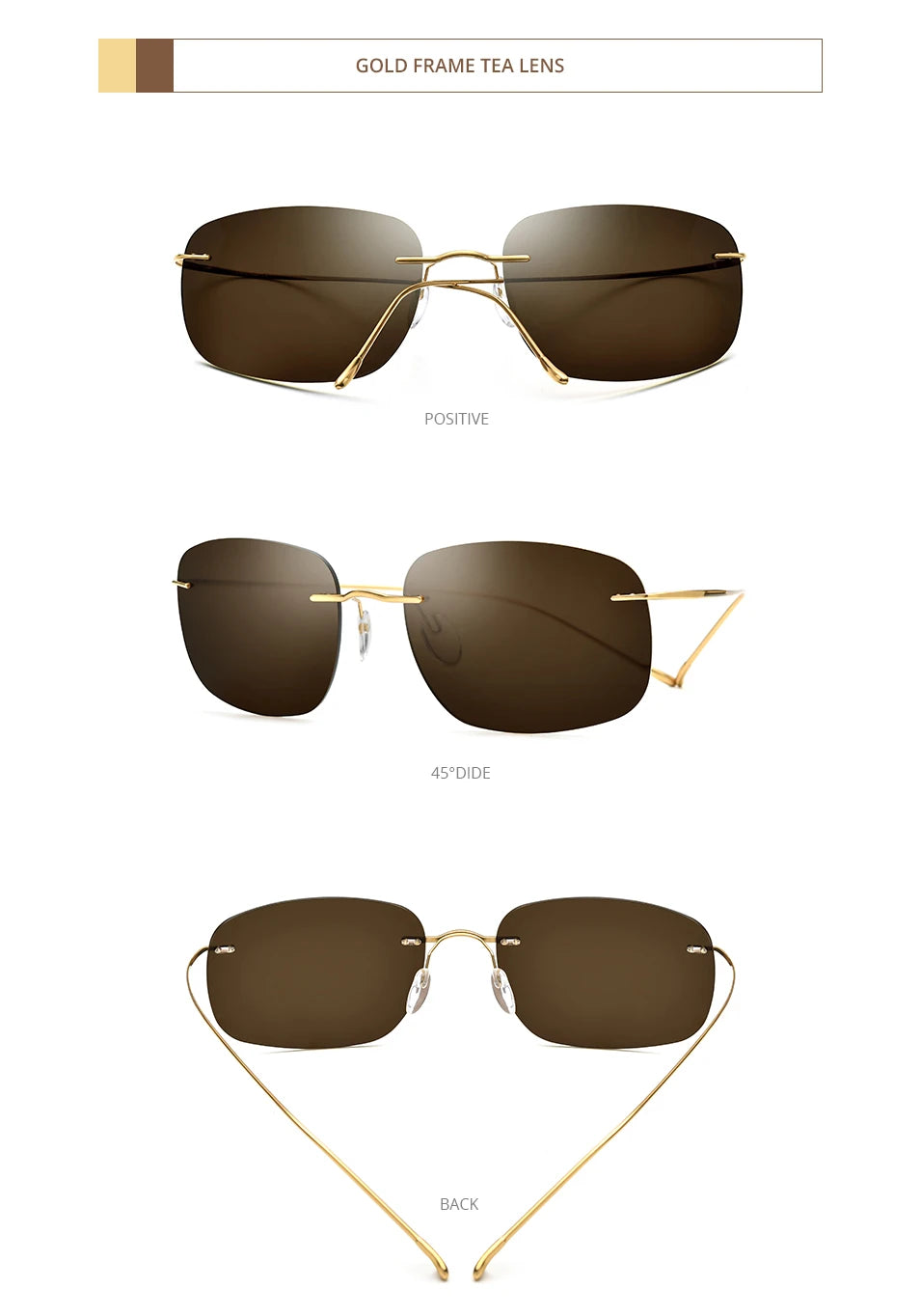FONEX Titanium Rimless Sunglasses Men Austria Ultralight Frameless Square Polarized Sun Glasses for Women Japanese Shades 85694
