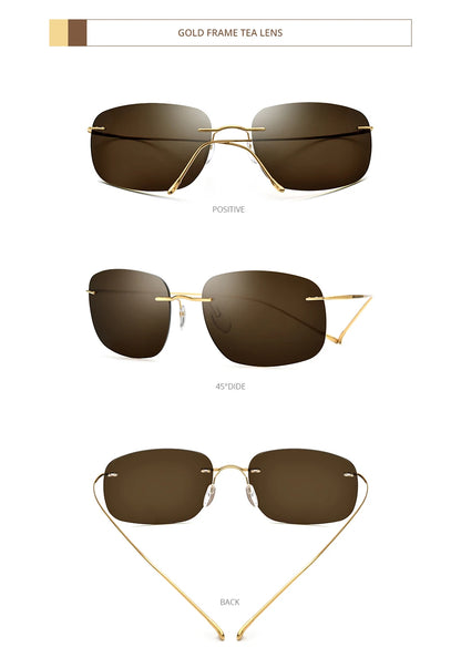 FONEX Titanium Rimless Sunglasses Men Austria Ultralight Frameless Square Polarized Sun Glasses for Women Japanese Shades 85694