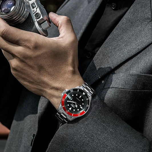 Reloj mecánico clásico para hombre: marca de lujo, estilo profesional, movimiento automático, bisel giratorio, esfera luminiscente, correa de acero