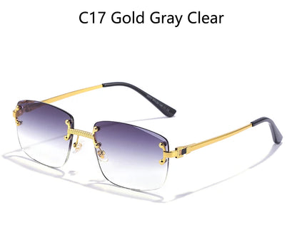 HBK Square Rimless Sunglasses Women TOP Quality Retro Metal Sun Glasses Men Luxury Party Business Gradient Shades 2024