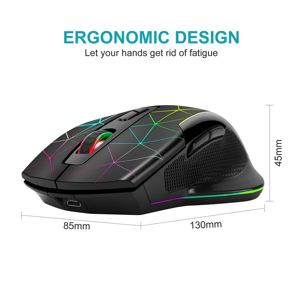 2.4G Rechargeable Wireless Mouse, Gamer Gaming Mouse, Computer Mouse, USB Ergonomic Mouse with Backlight RGB Mice for Laptop PC