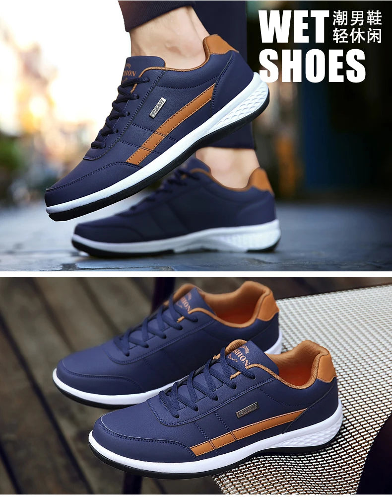 Leather Men's Sneakers Trendy Casual Italian Breathable Leisure Male Sneakers Non-Slip Footwear Men Vulcanized Shoes