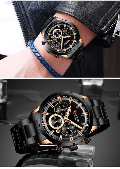 Zegarek męski CURREN – luksusowy chronograf sportowy, mechanizm kwarcowy, w całości ze stali, wodoodporny