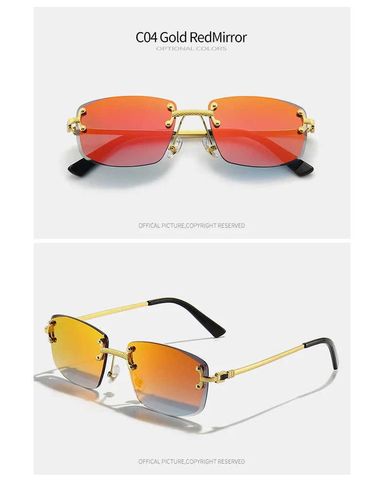 HBK Square Rimless Sunglasses Women TOP Quality Retro Metal Sun Glasses Men Luxury Party Business Gradient Shades 2024