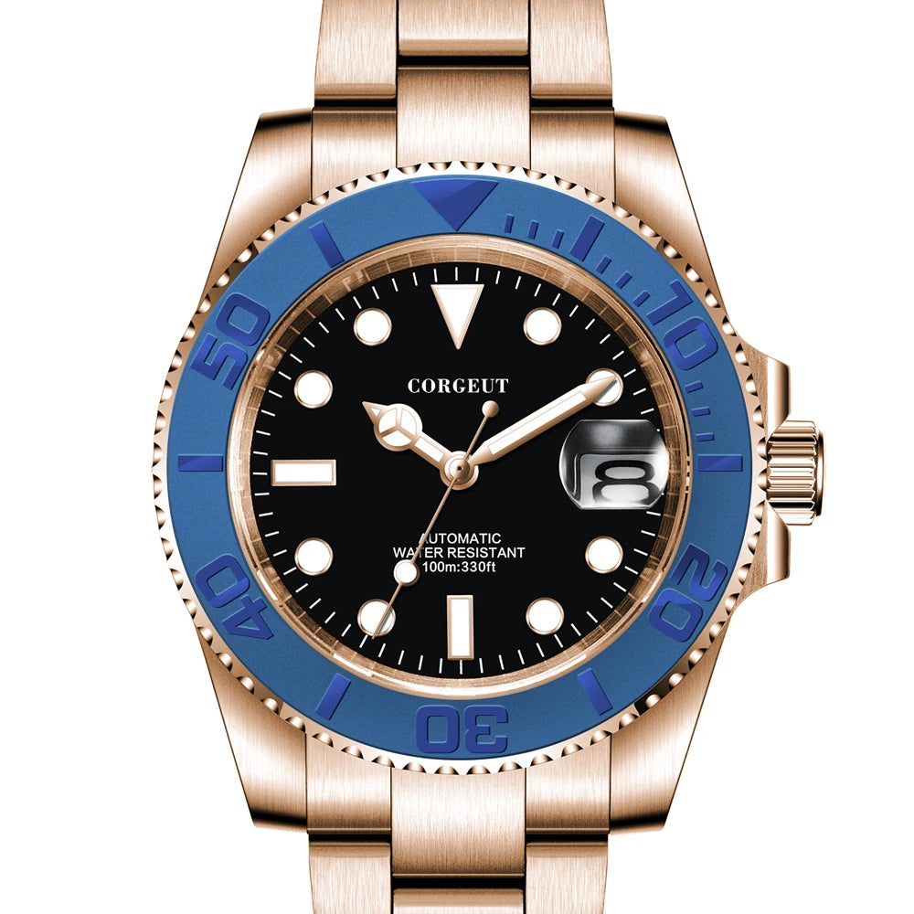 Custom logo NH35 MIYOTA 8215 Automatic Men Watch Luxury Diver Two Tone Gold 316L Stainless Steel Sapphire 10ATM Sterile Sunburs