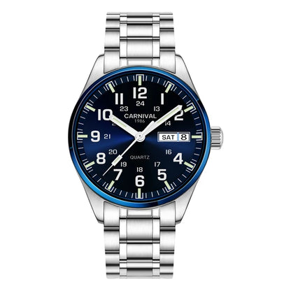 Orologio da uomo CARNIVAL Luxury Brand 8638 al quarzo, lancette luminose, impermeabile, in solido acciaio inossidabile
