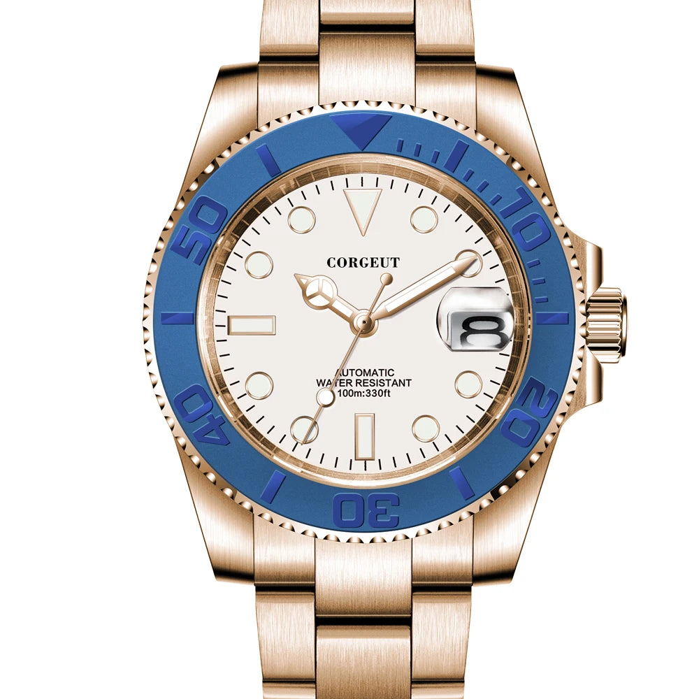 Custom logo NH35 MIYOTA 8215 Automatic Men Watch Luxury Diver Two Tone Gold 316L Stainless Steel Sapphire 10ATM Sterile Sunburs