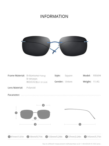 FONEX Titanium Rimless Sunglasses Men Austria Ultralight Frameless Square Polarized Sun Glasses for Women Japanese Shades 85694