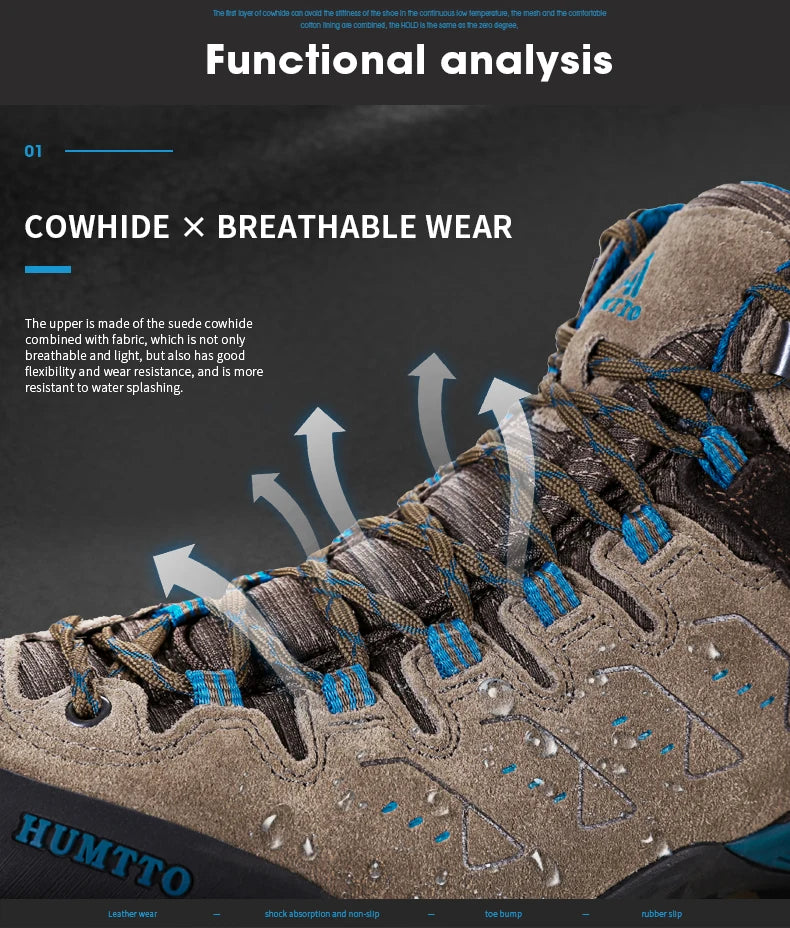 HUMTTO New Hiking Shoes Men's Waterproof Outdoor Sneakers for Men Leather Women Walking Climbing Trekking Sport Men's Boots Women's