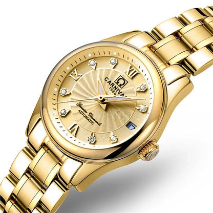 Reloj de pulsera mecánico para mujer de la marca CARNIVAL: modelo elegante, movimiento automático, cristal de zafiro, resistente al agua.