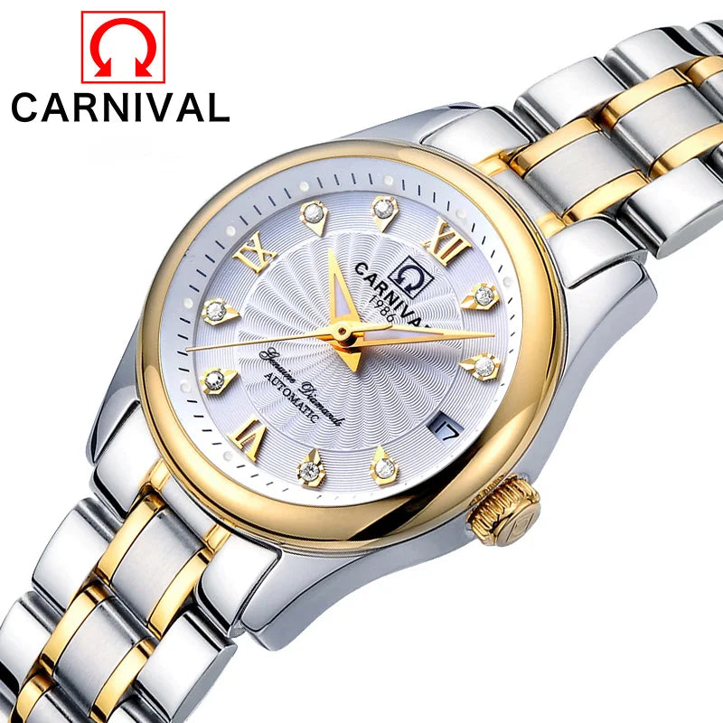 Reloj de pulsera mecánico para mujer de la marca CARNIVAL: modelo elegante, movimiento automático, cristal de zafiro, resistente al agua.