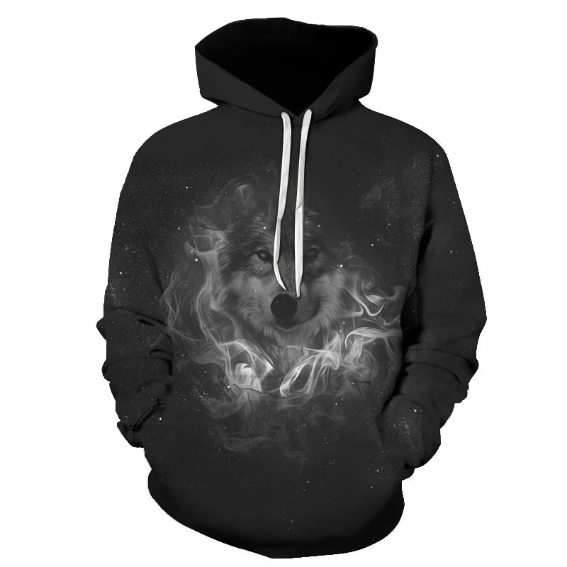 Cool Space Galaxy Wolf Hoodie Hoodies Men Bright Wolf Fashion Handsome Wolf Hoodies Spring Autumn Pullovers Sweatshirts Sweat