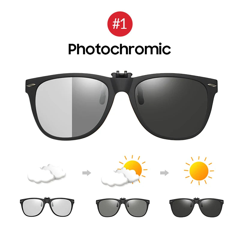 VIVIBEE Men Photochromic Polarized Lens Flip Up Clip on Sunglasses Women Driving Sun Glasses with Clips 2026 Trending Product