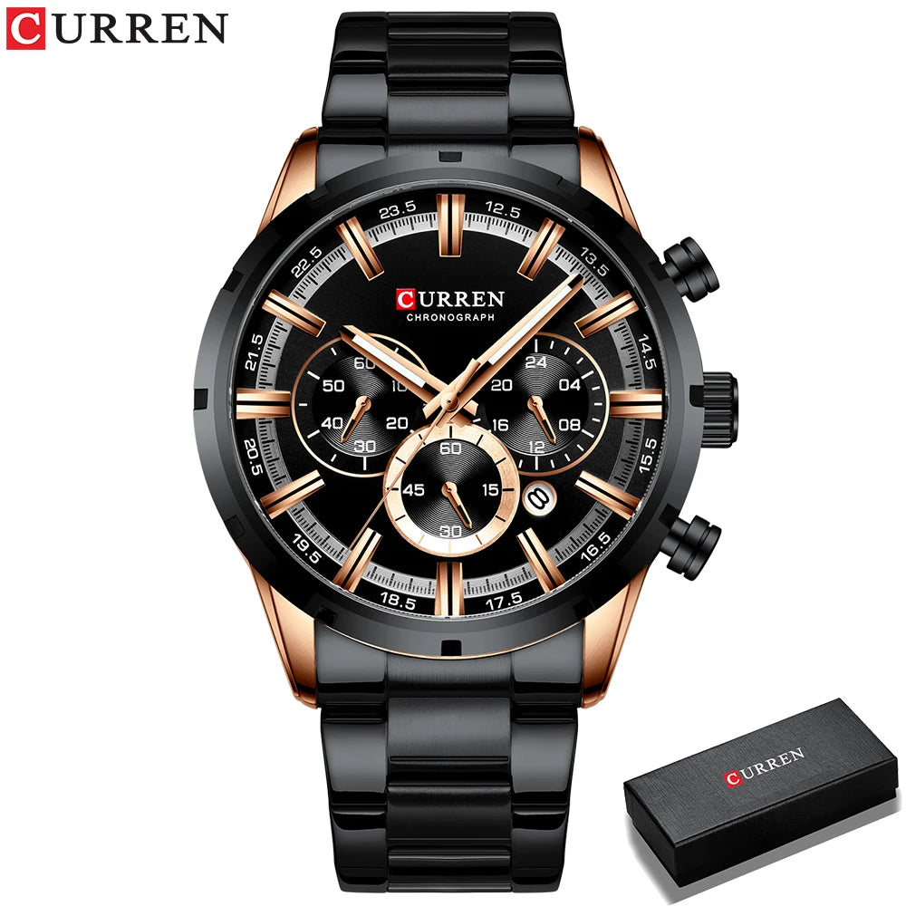 Reloj Curren para hombre con esfera azul, correa de acero inoxidable y fecha, reloj masculino de negocios, resistente al agua, reloj de pulsera de lujo para hombre
